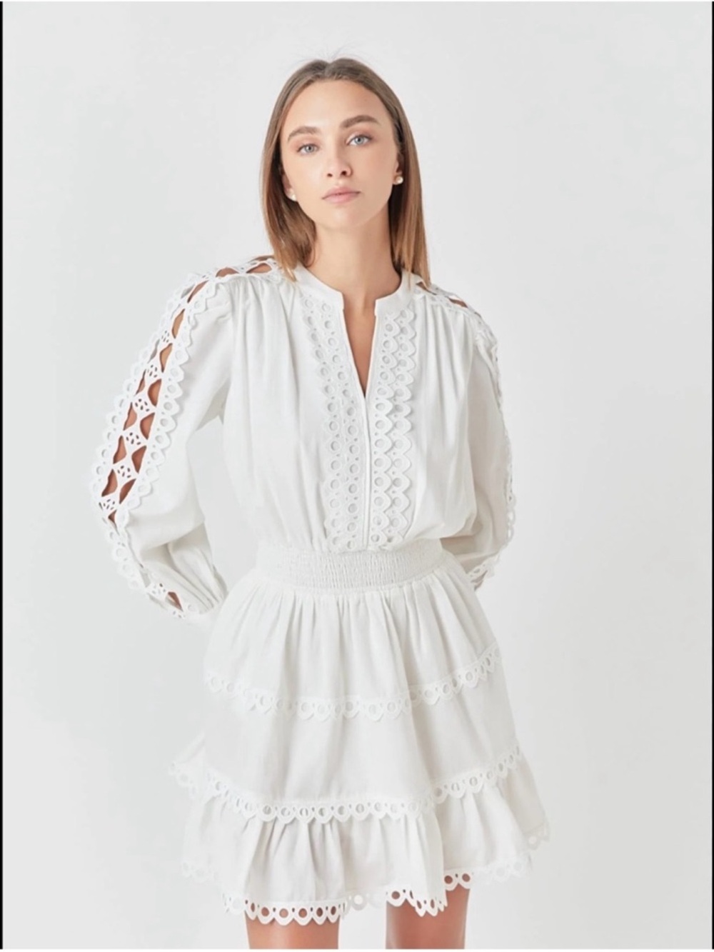 Endless Rose White Eyelet Tiered Mini Dress